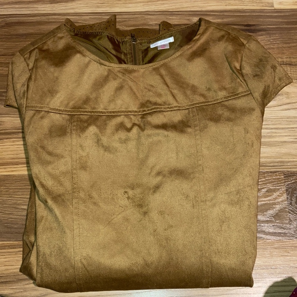 Brown faux suede dress with eyelet details